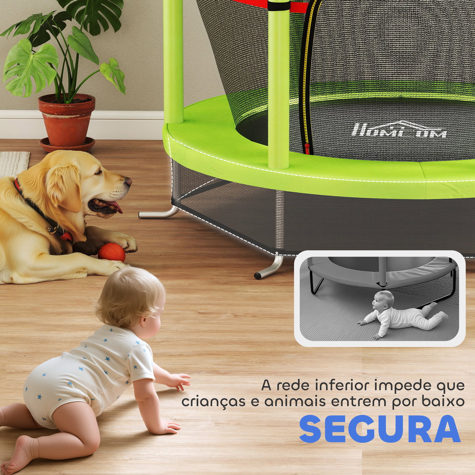 Trampolim infantil ø140x190 cm trampolim para crianças de 3-6 anos com rede de segurança carga 45 kg para interior verde