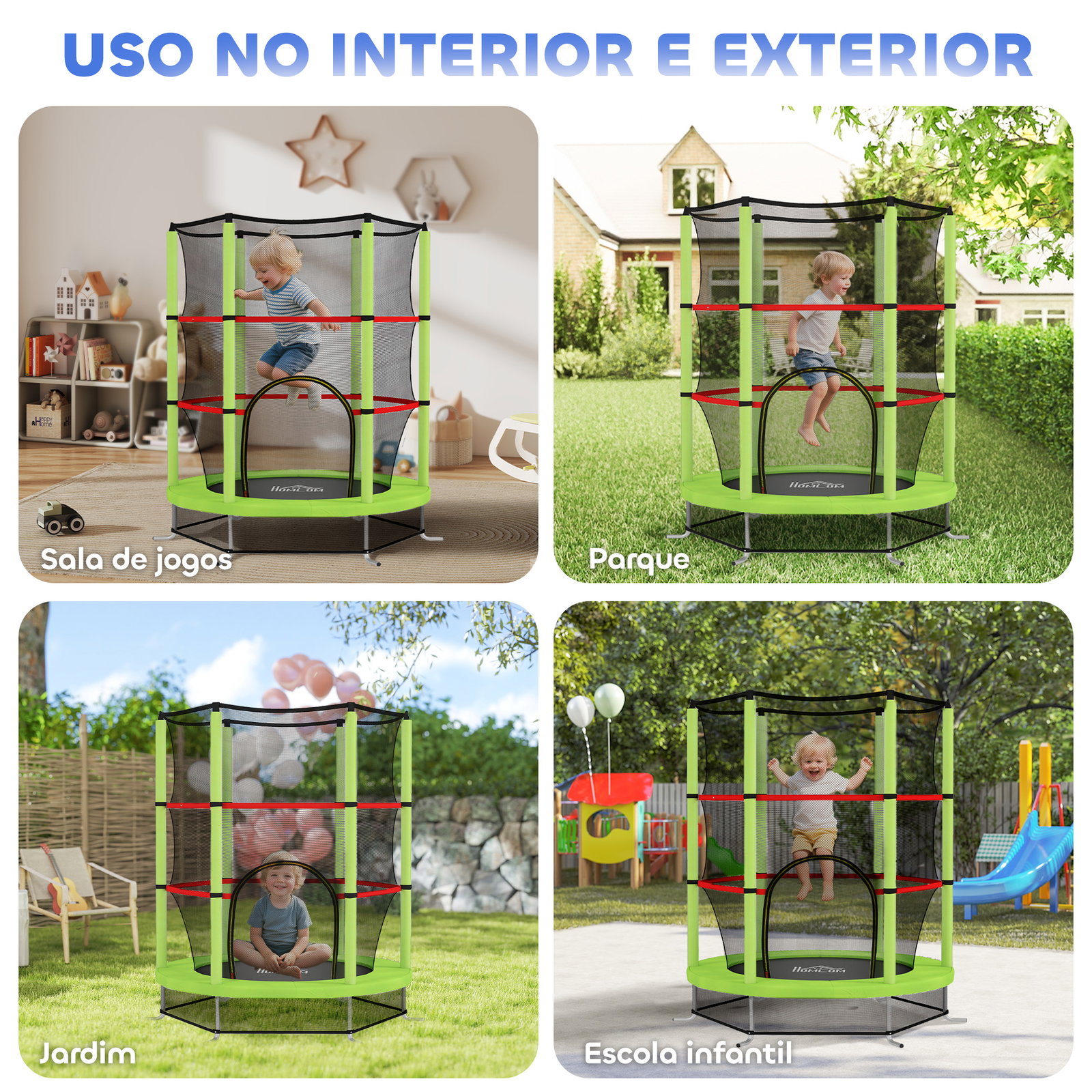 Trampolim infantil ø140x190 cm trampolim para crianças de 3-6 anos com rede de segurança carga 45 kg para interior verde