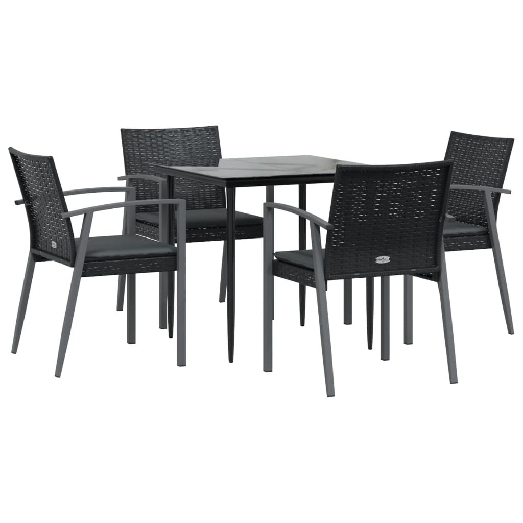 5 Pcs conjunto de jantar p/ jardim c/ almofadões vime PE e aço