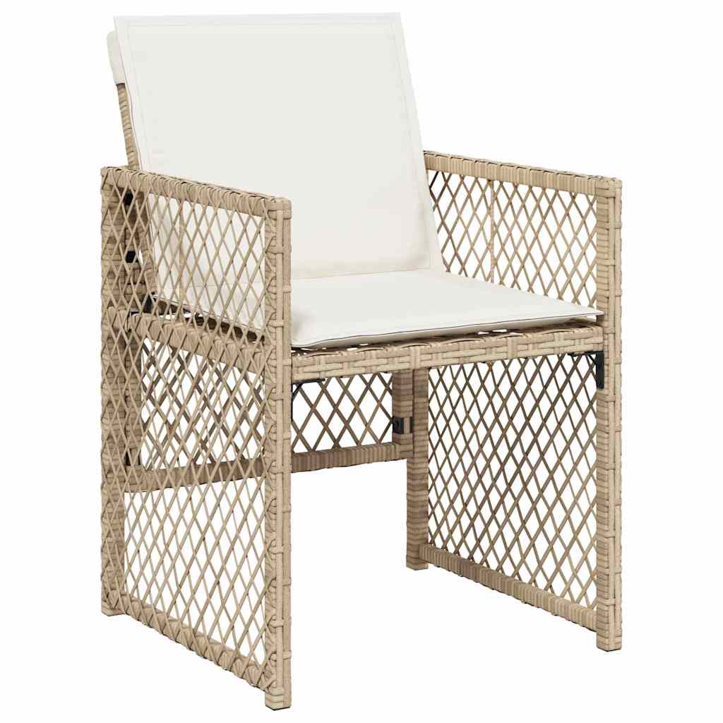 11 Pcs conjunto de jantar p/ jardim com almofadões vime PE bege