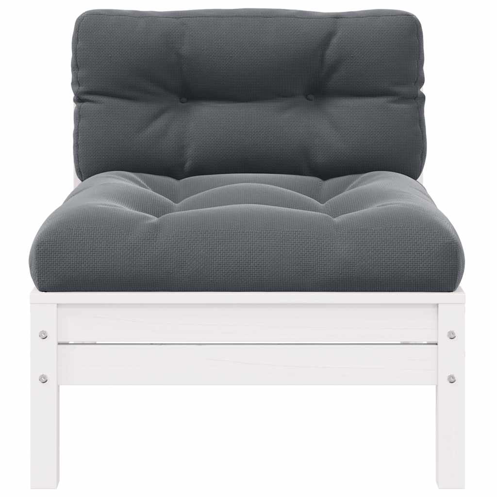 3 Pcs conjunto lounge jardim c/ almofadões pinho maciço branco