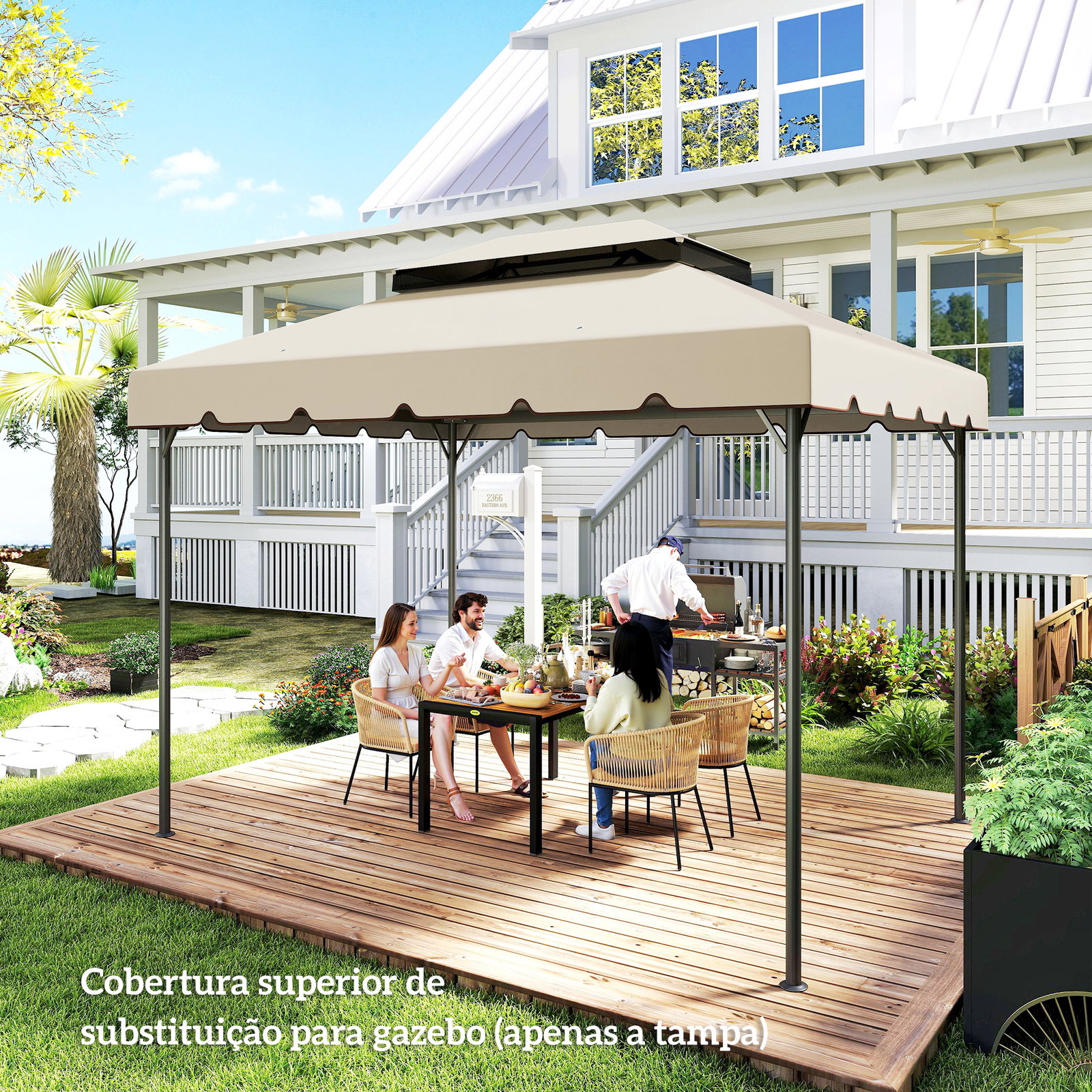 Toldo de substituição para pérgola 400x300 cm com duplo teto e 8 orifícios de drenagem bege