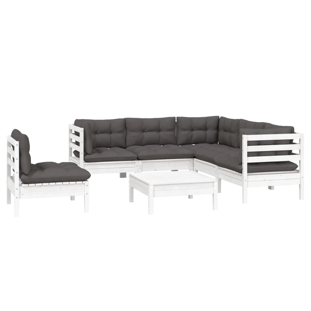 6 Pcs conjunto lounge de jardim c/ almofadões pinho branco