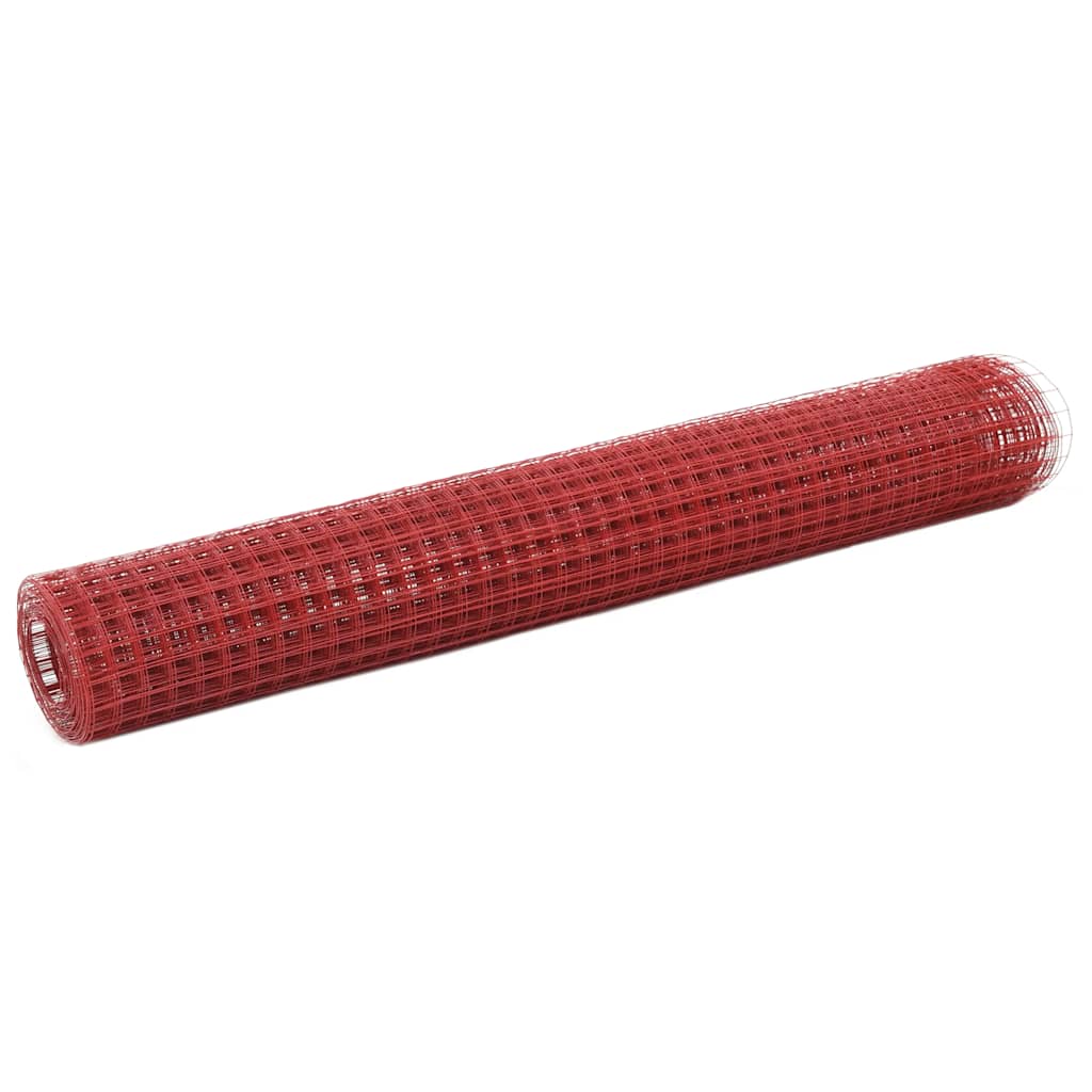 Cerca arame galinheiro 25x1 m aço c/ revestimento PVC vermelho