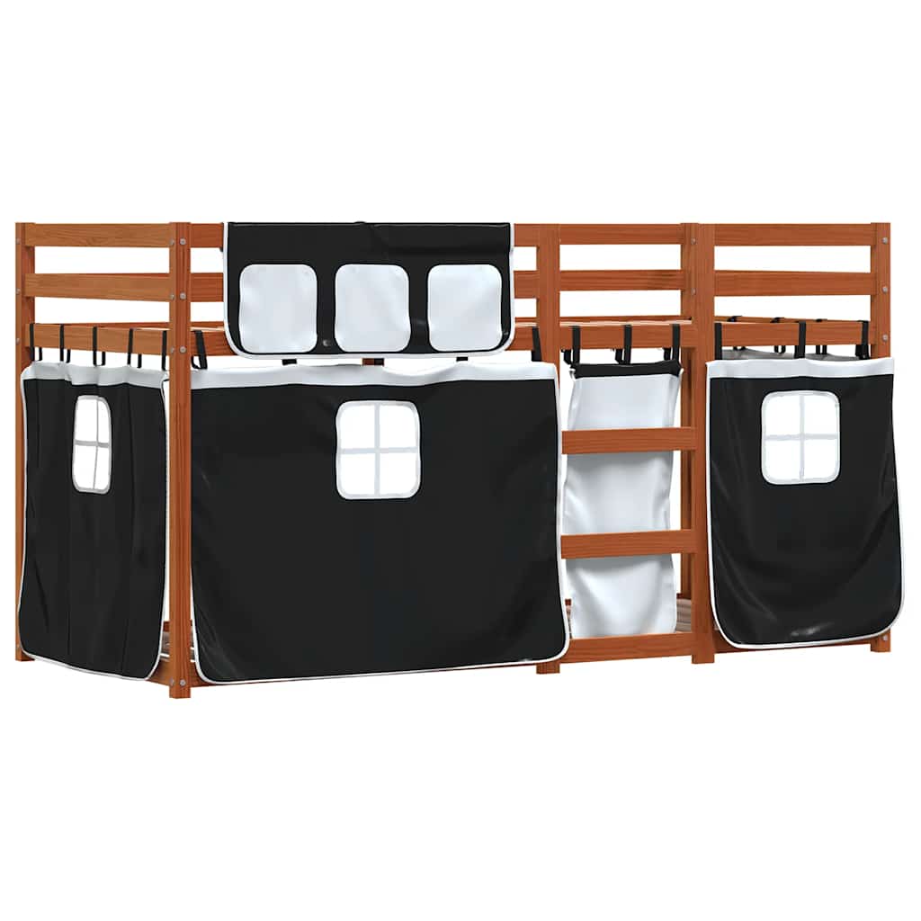 Beliche com cortinas 90x200 cm pinho maciço branco e preto