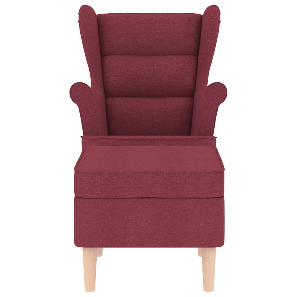Poltrona com apoio de pés tecido vermelho tinto