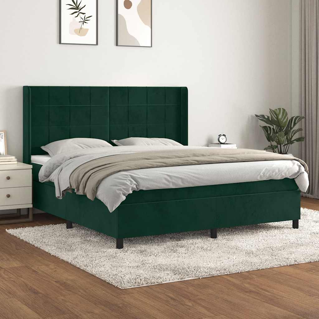 Cama com molas/colchão 180x200 cm veludo verde-escuro