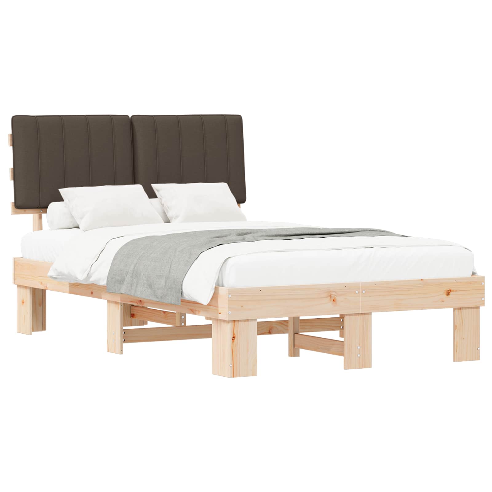 Estrutura de cama com cabeceira estofada cinzento-acastanhado