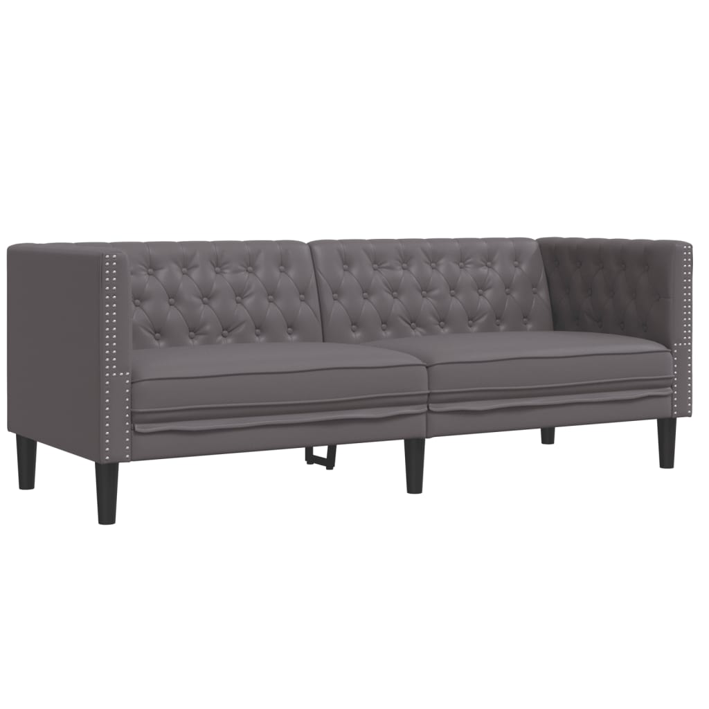 2 Pcs conjunto de sofás chesterfield couro artificial cinzento