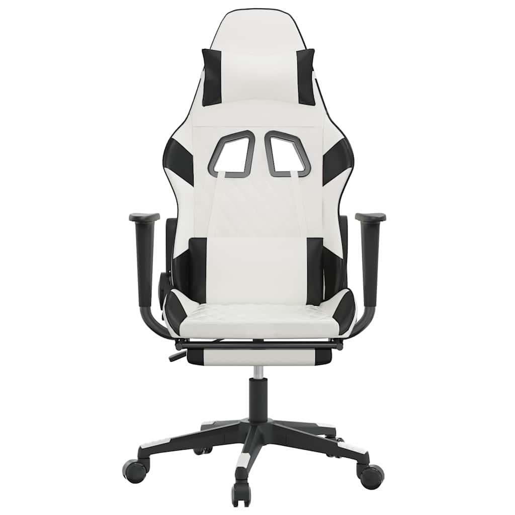 Cadeira gaming massagens c/ apoio pés couro artif. branco/preto