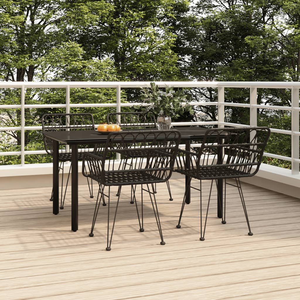 5 Pcs conjunto de jantar p/ jardim vime PE preto