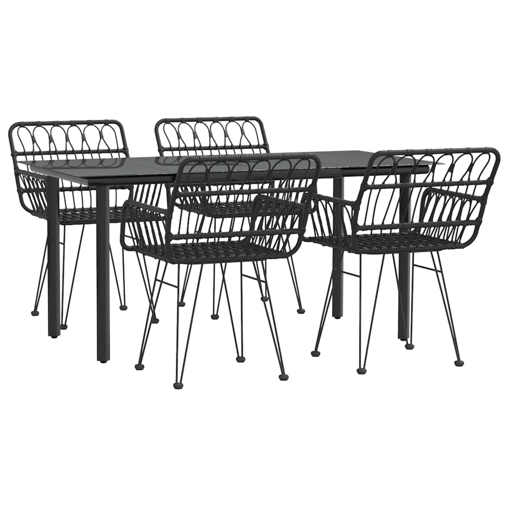 5 Pcs conjunto de jantar p/ jardim vime PE preto