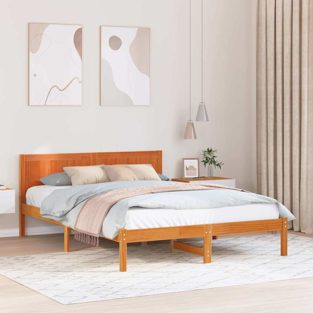 Estrutura da cama castanho 160 x 200 cm madeira de pinho maciça