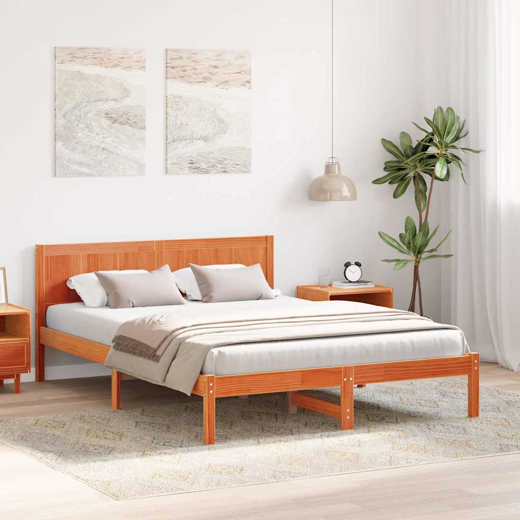 Estrutura da cama castanho 160 x 200 cm madeira de pinho maciça