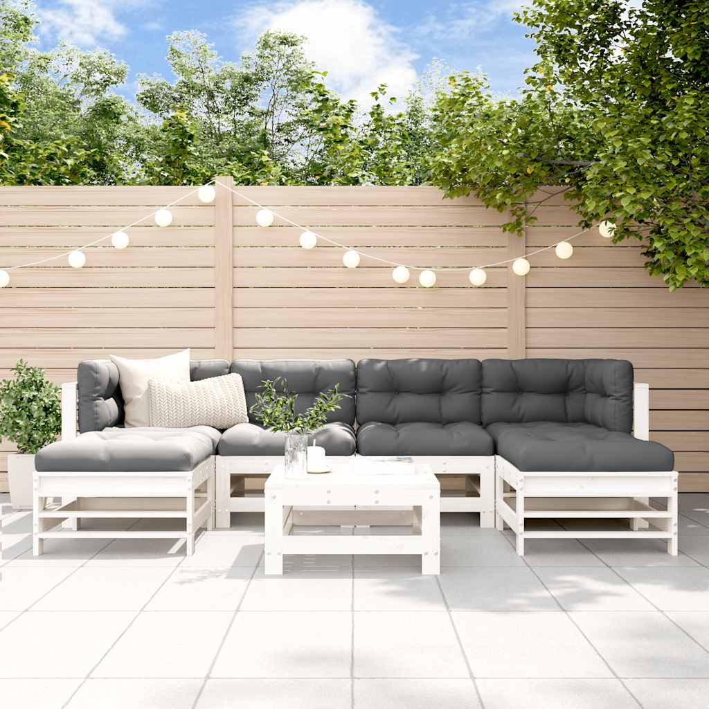 7 Pcs conjunto lounge de jardim pinho maciço branco