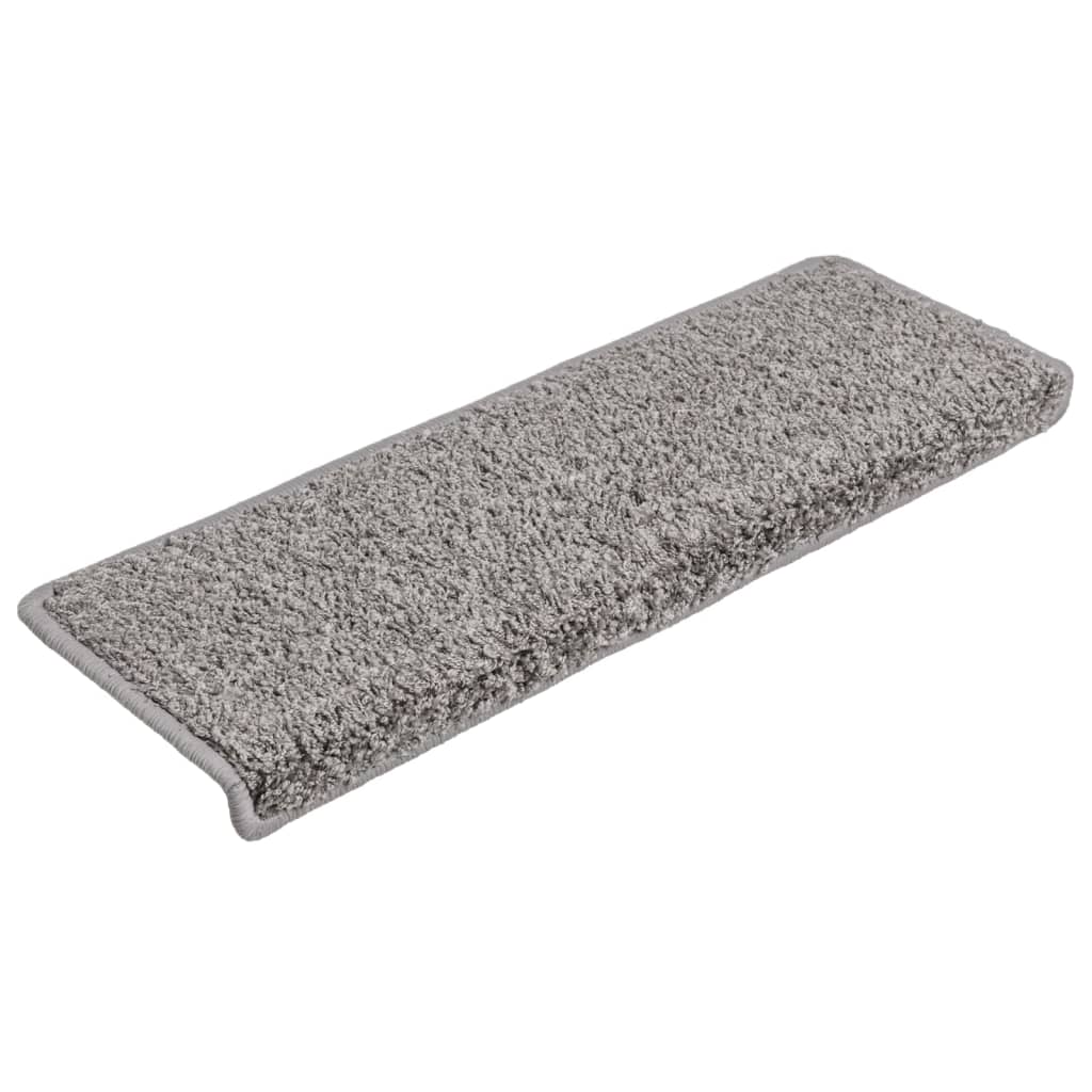 Tapetes de escada 15 peças 65x21x4 cm cinza com borda retangular