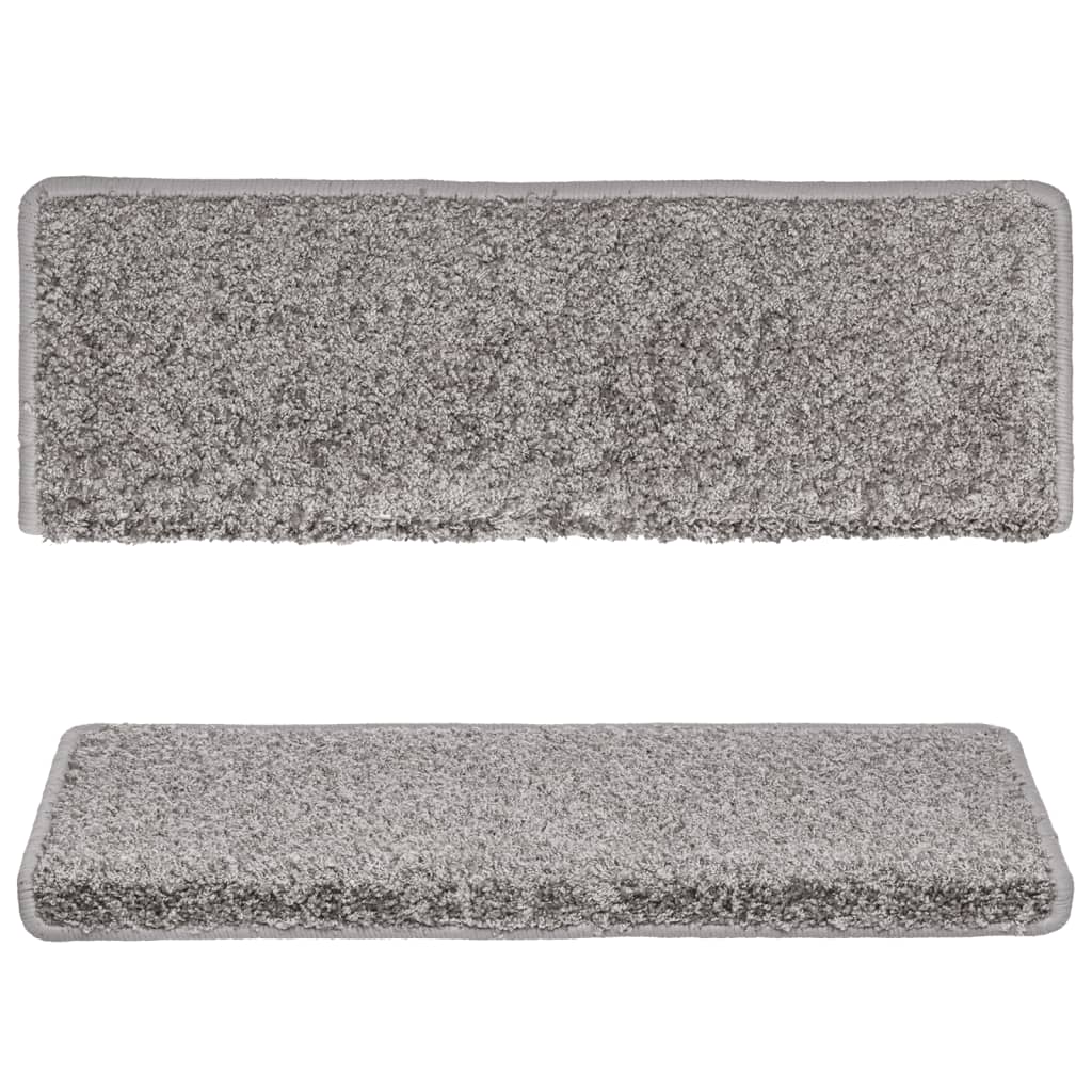 Tapetes de escada 15 peças 65x21x4 cm cinza com borda retangular
