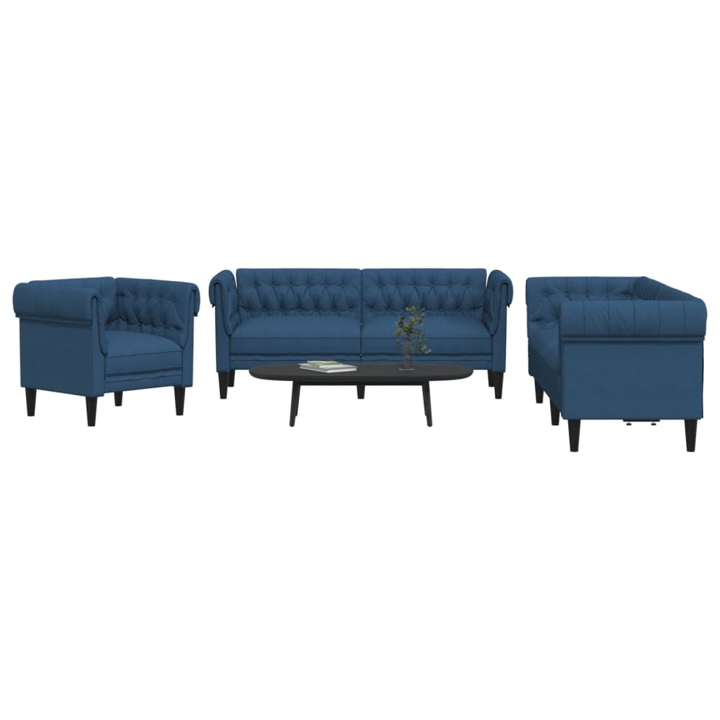 3 Pcs conjunto de sofás tecido azul