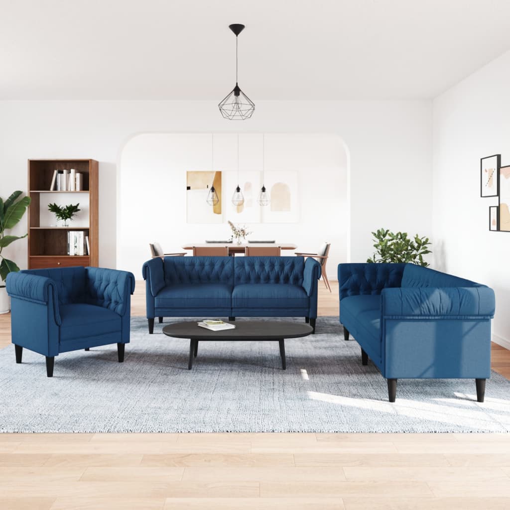 3 Pcs conjunto de sofás tecido azul