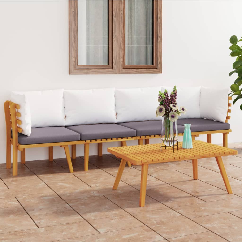4 Pcs conjunto lounge de jardim c/ almofadões acácia maciça