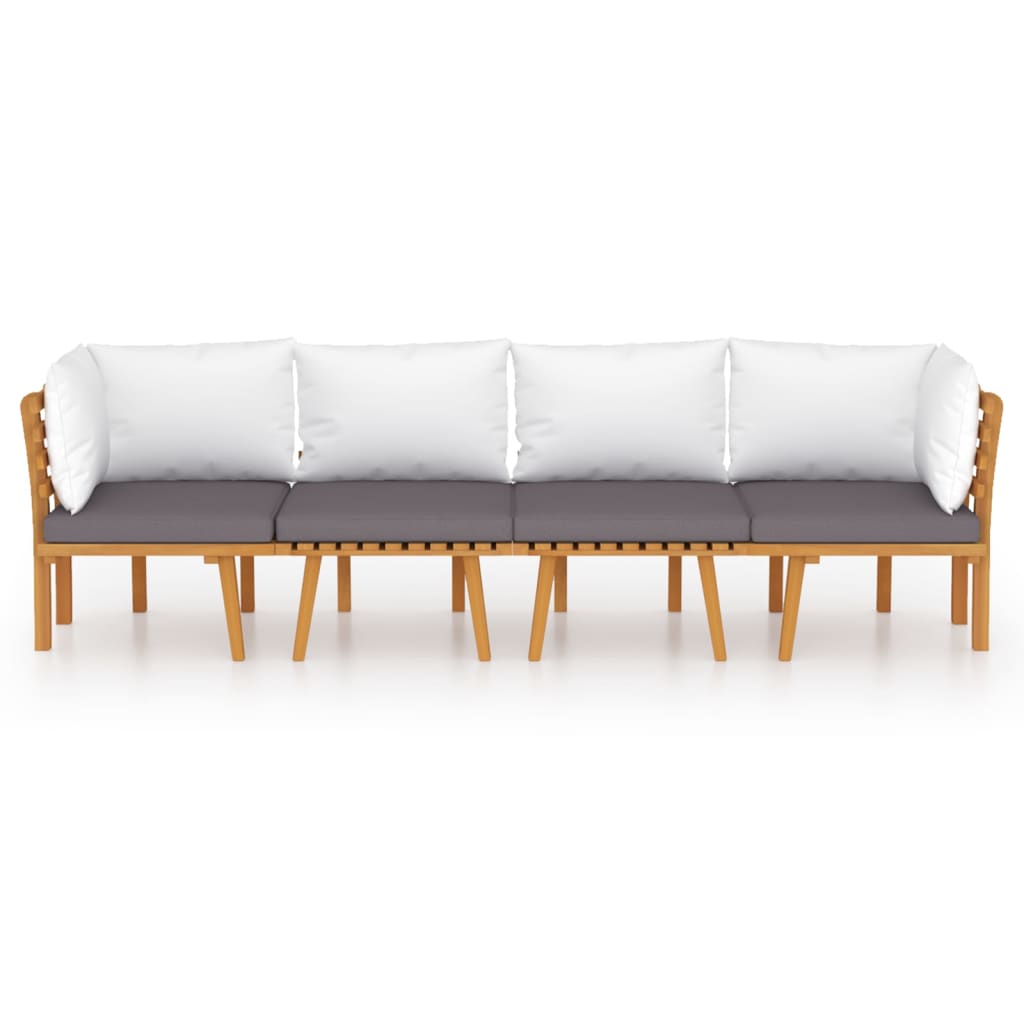 4 Pcs conjunto lounge de jardim c/ almofadões acácia maciça