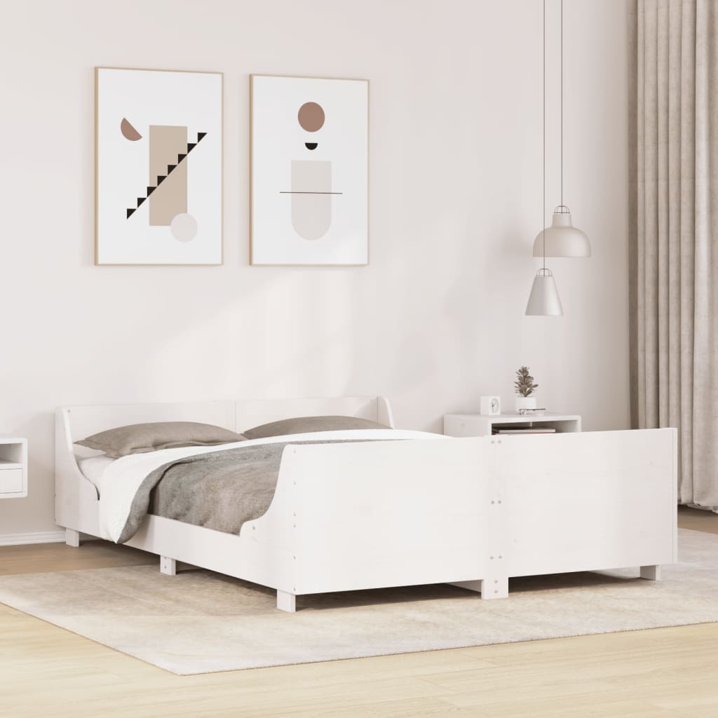 Cama sem colchão 150x200 cm madeira de pinho maciça branco