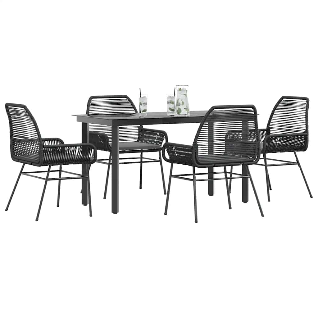 Conjunto de jantar jardim 5 peças almofadas vidro vime PE preto