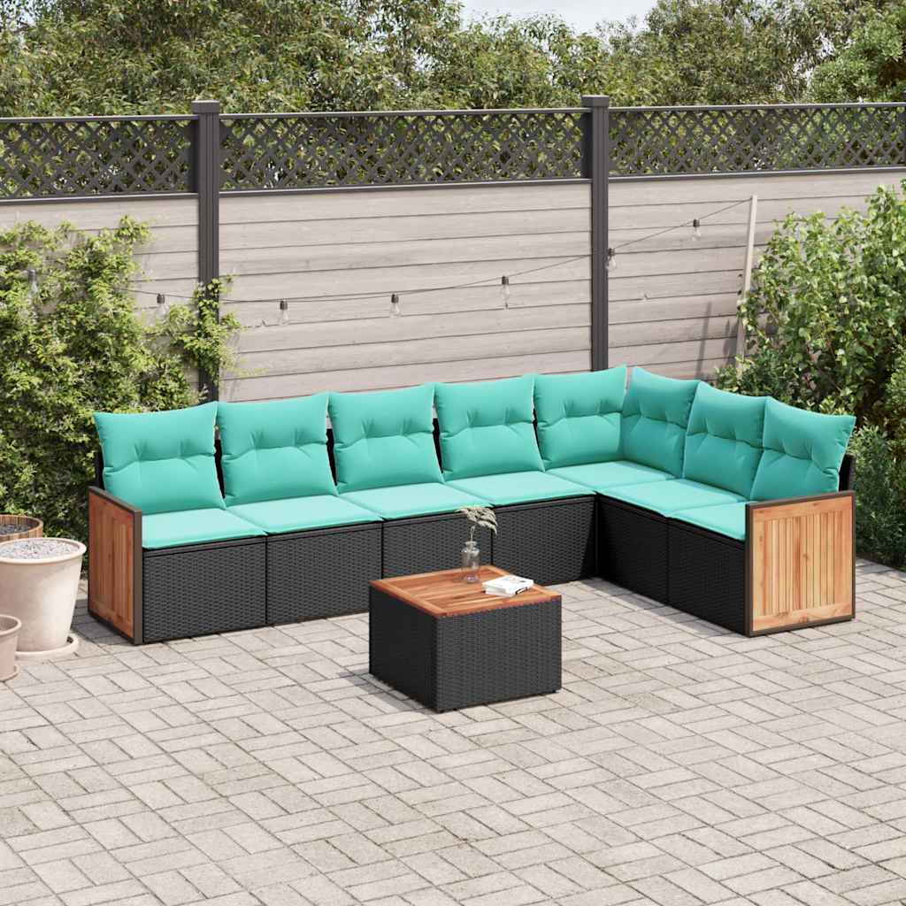 Conjunto de sofá de jardim com 8 peças e almofadas em rattan sintético preto