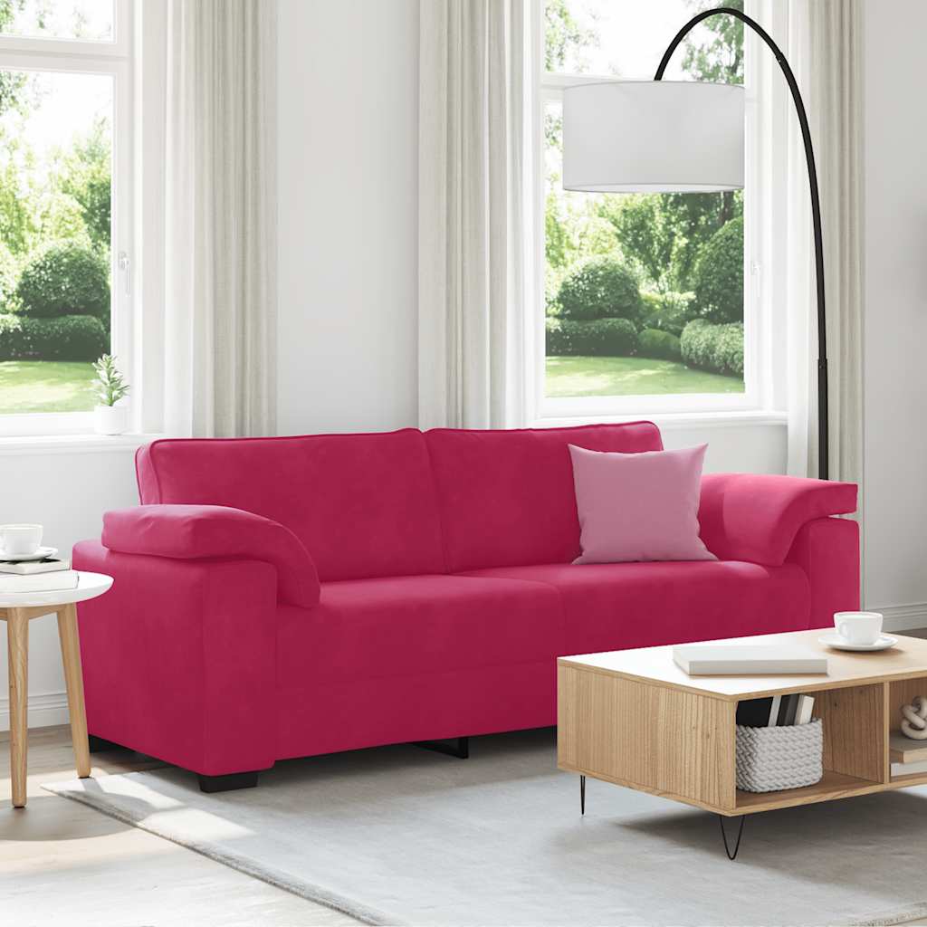 Sofá de 3 lugares veludo 220x77x82 cm vermelho tinto