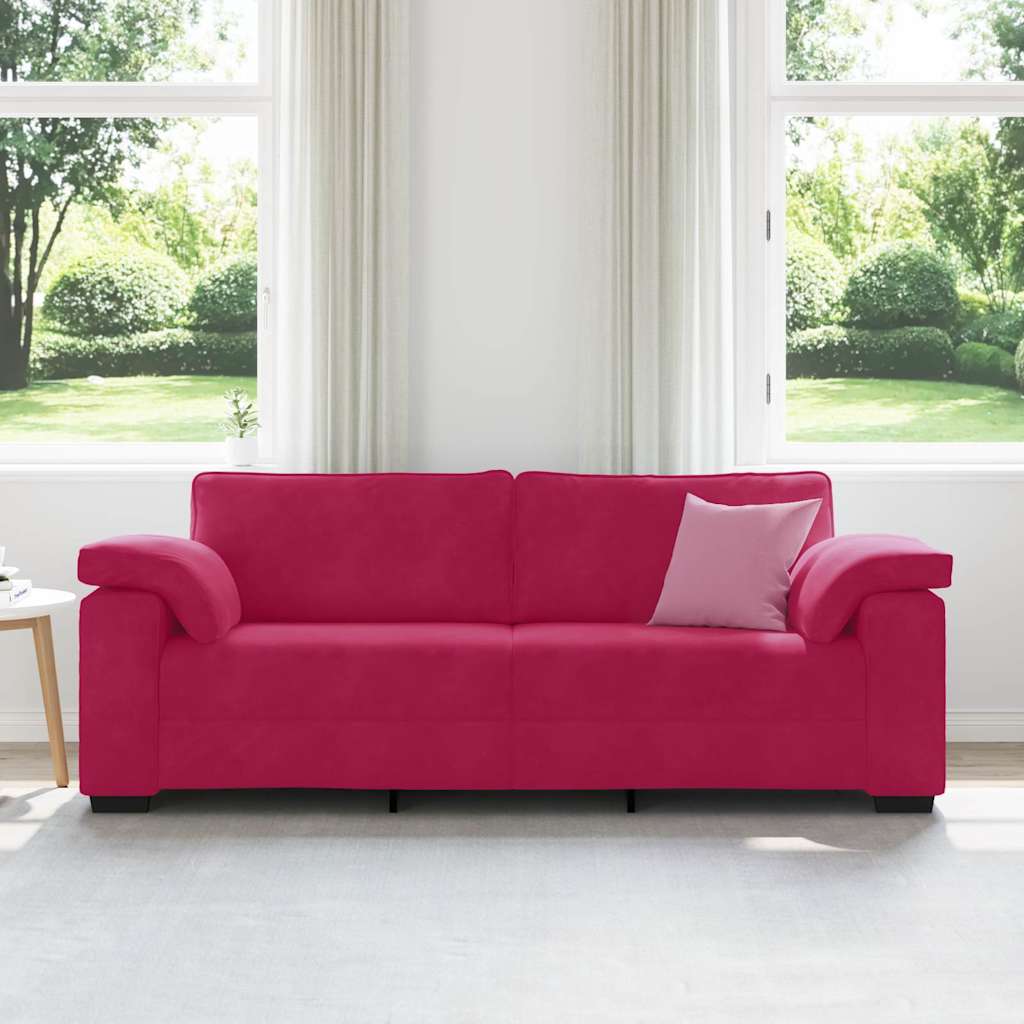 Sofá de 3 lugares veludo 220x77x82 cm vermelho tinto