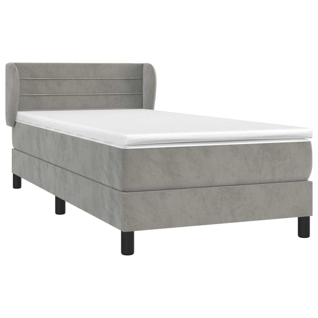Cama com molas/colchão 100x200 cm veludo cinza-claro
