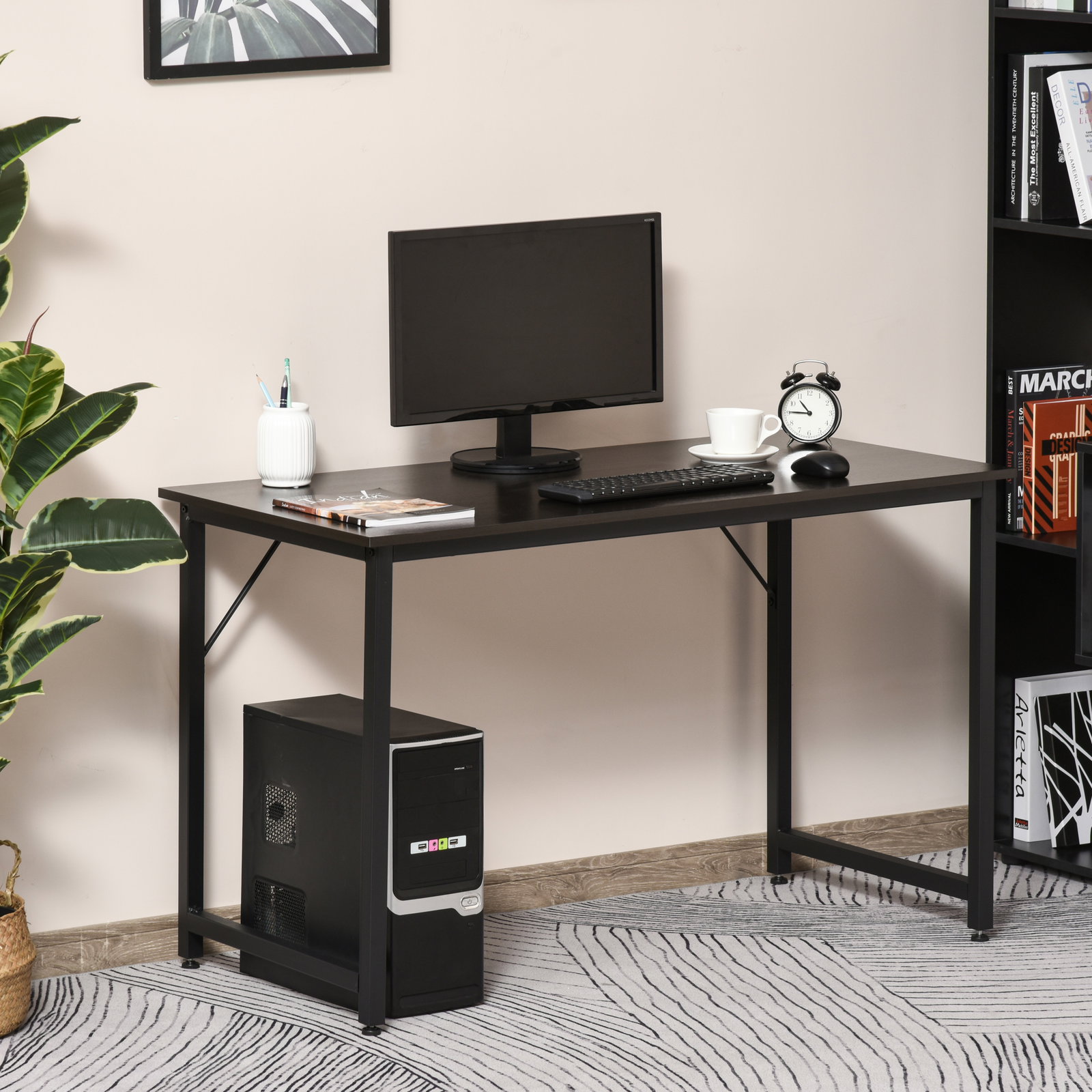 Secdretária mesa de computador com pés ajustáveis e estrutura em aço secretária estilo moderno 120x60x73 cm marrom escuro e preto
