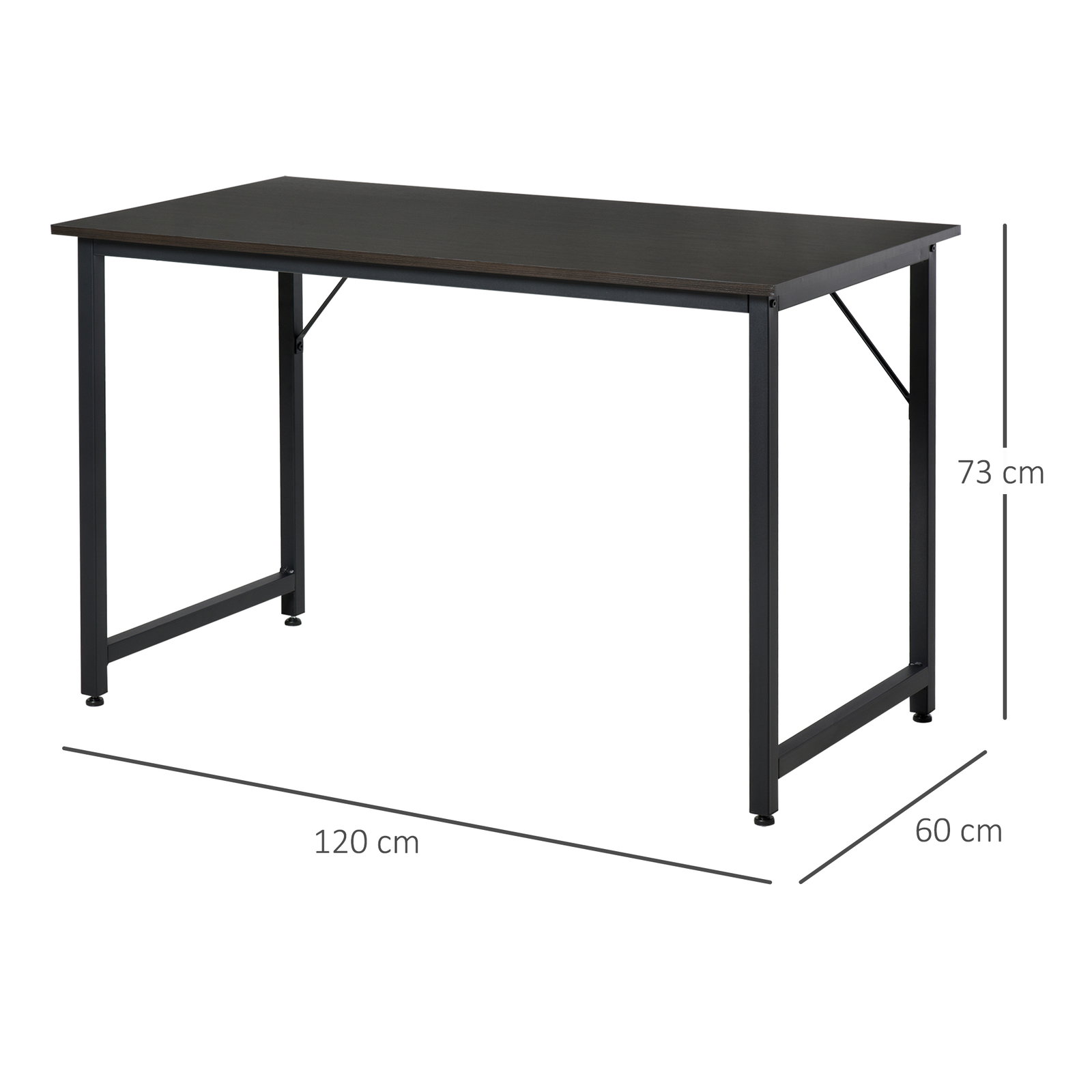 Secdretária mesa de computador com pés ajustáveis e estrutura em aço secretária estilo moderno 120x60x73 cm marrom escuro e preto