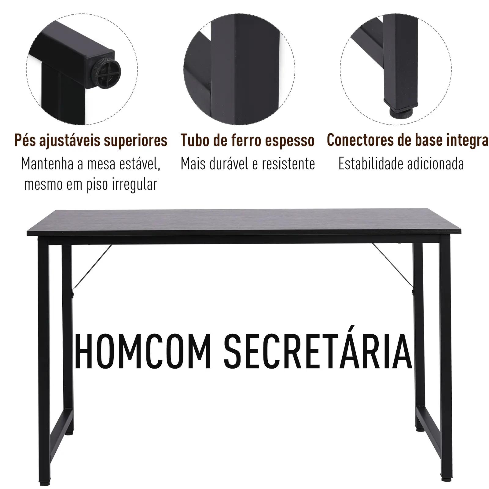Secdretária mesa de computador com pés ajustáveis e estrutura em aço secretária estilo moderno 120x60x73 cm marrom escuro e preto