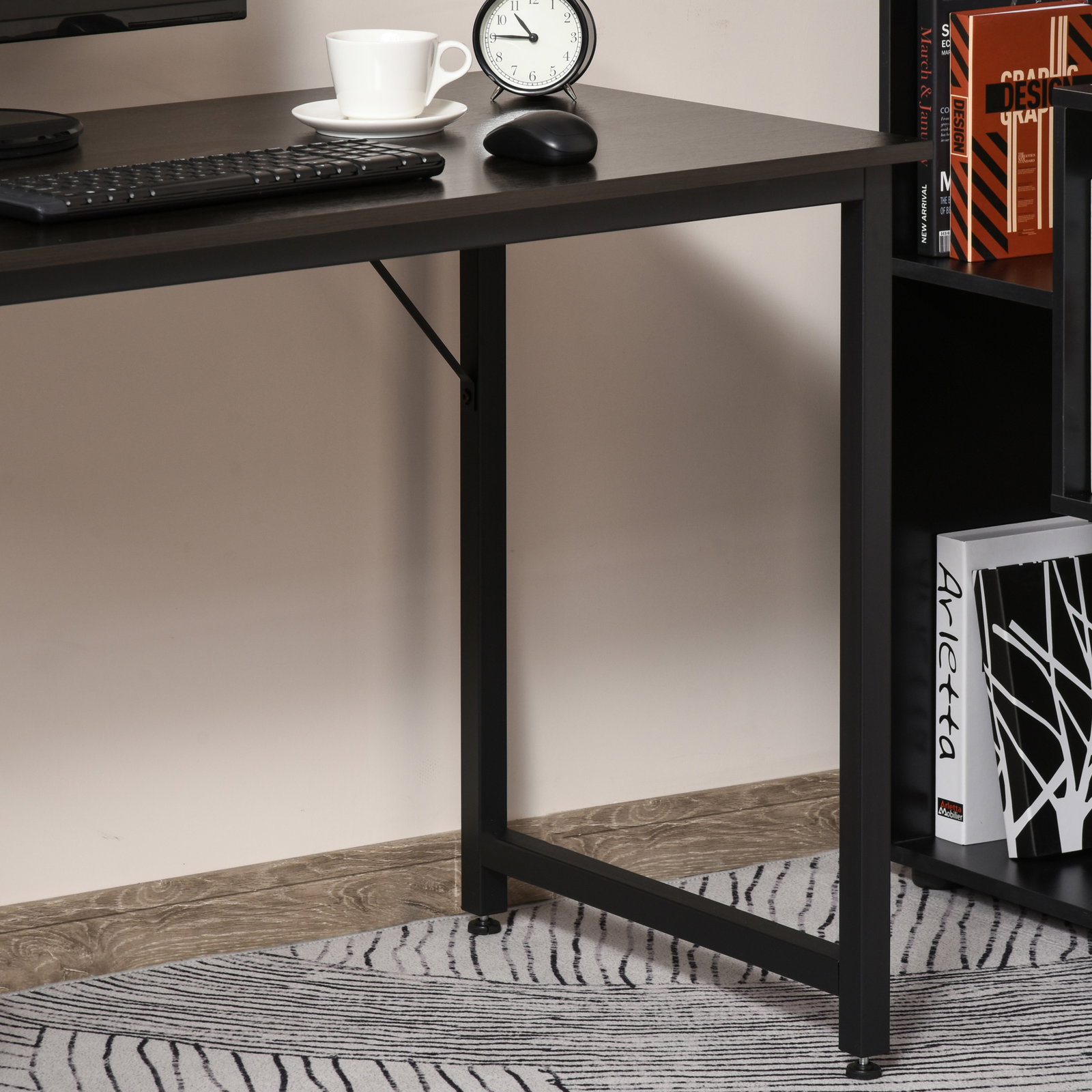 Secdretária mesa de computador com pés ajustáveis e estrutura em aço secretária estilo moderno 120x60x73 cm marrom escuro e preto
