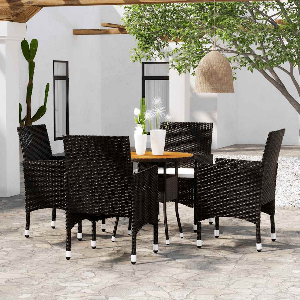 5 Pcs conjunto de jantar para jardim vime PE preto