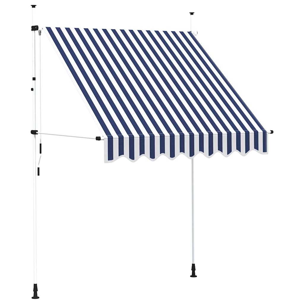 Toldo retrátil manual 200 cm riscas azuis e brancas