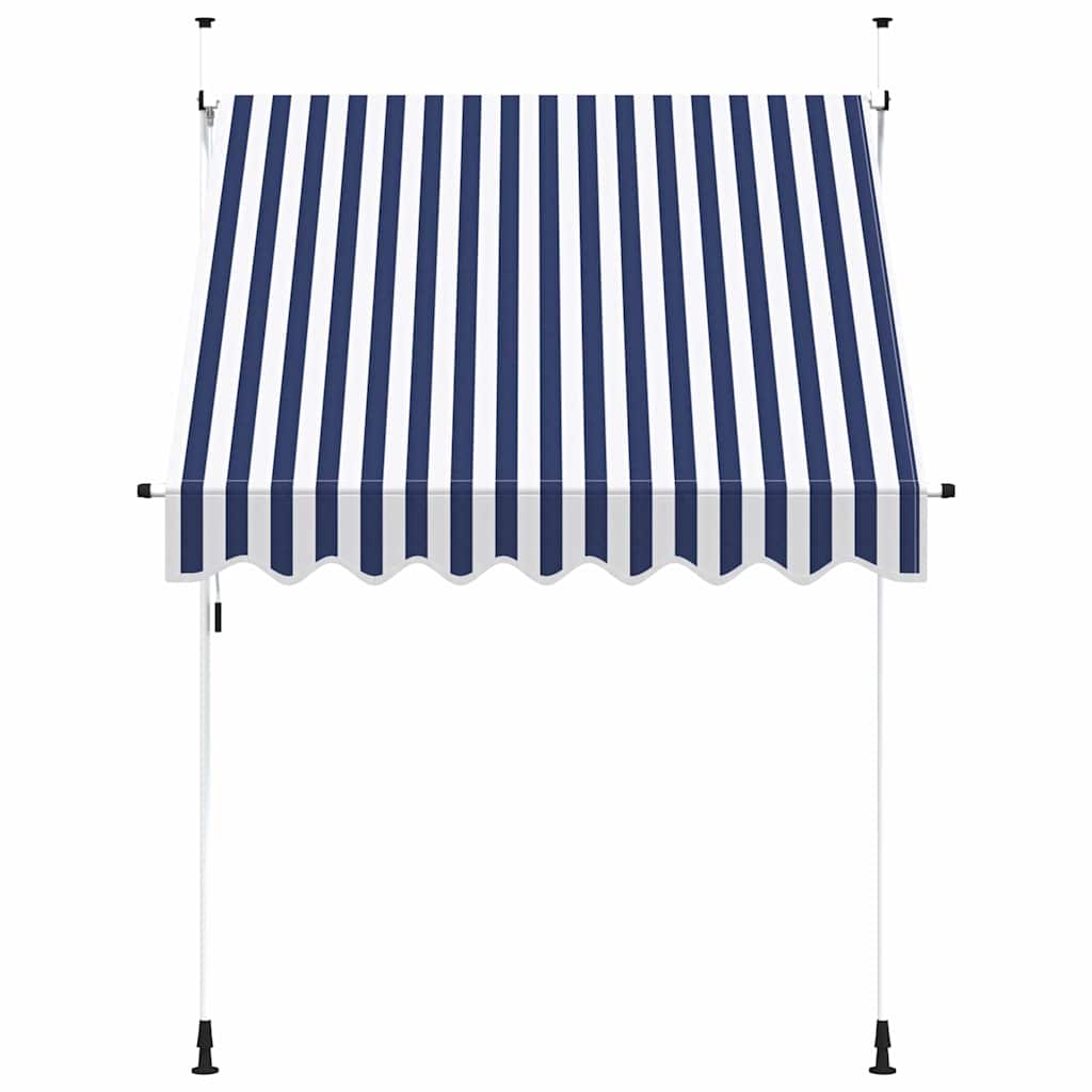 Toldo retrátil manual 200 cm riscas azuis e brancas
