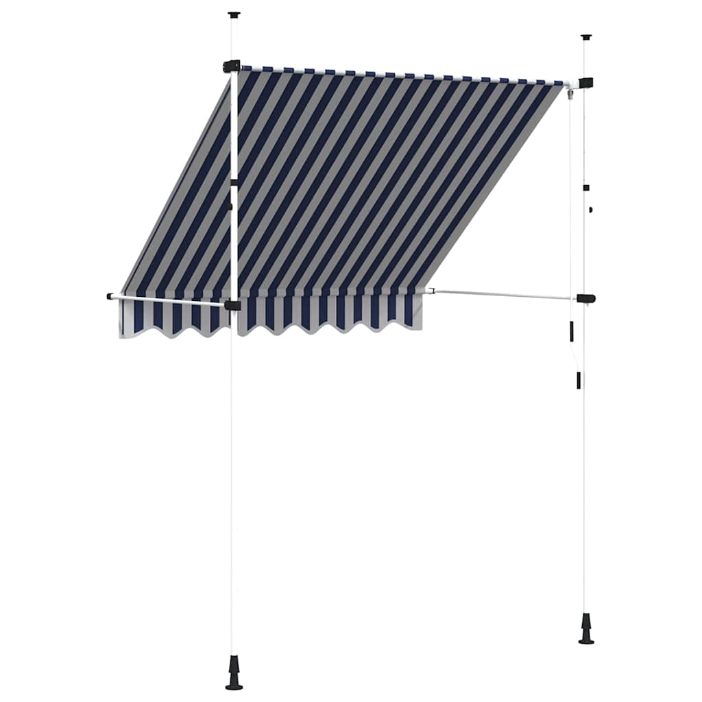 Toldo retrátil manual 200 cm riscas azuis e brancas