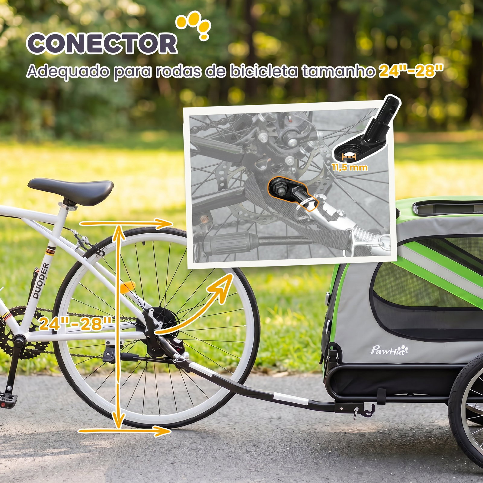 Reboque de bicicleta para cães 2 em 1 com carrinho de transporte refletores e bandeira de segurança verde