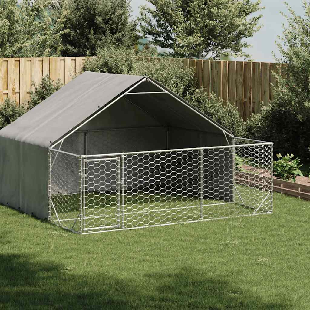 Canil exterior para cães com corredor 3x3x1,9 m aço galvanizado