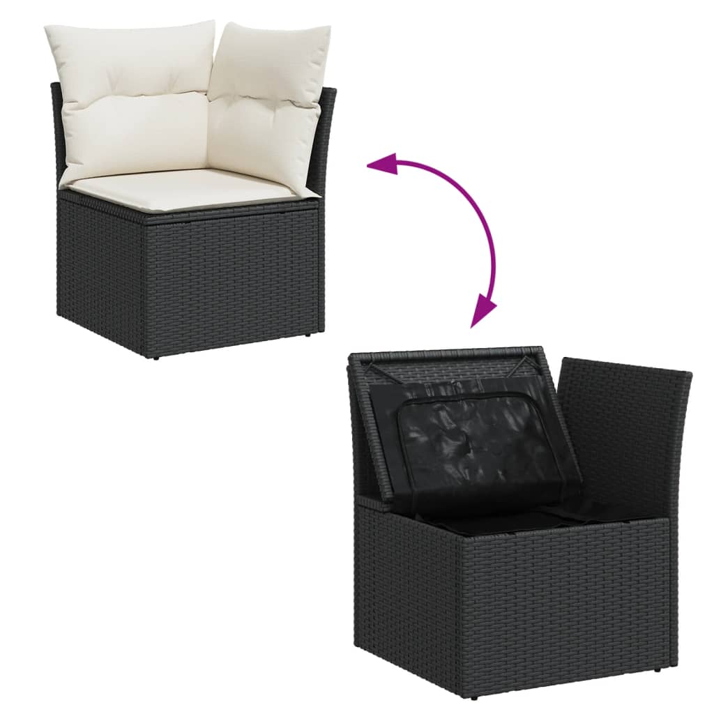 9 Pcs conjunto de sofás p/ jardim c/ almofadões vime PE preto