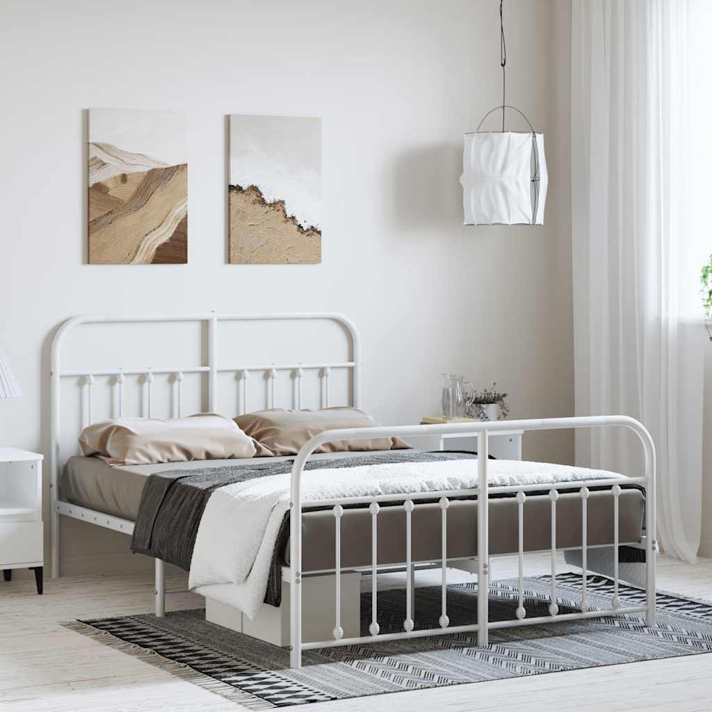 Estrutura de cama com cabeceira e pés 150x200 cm metal branco