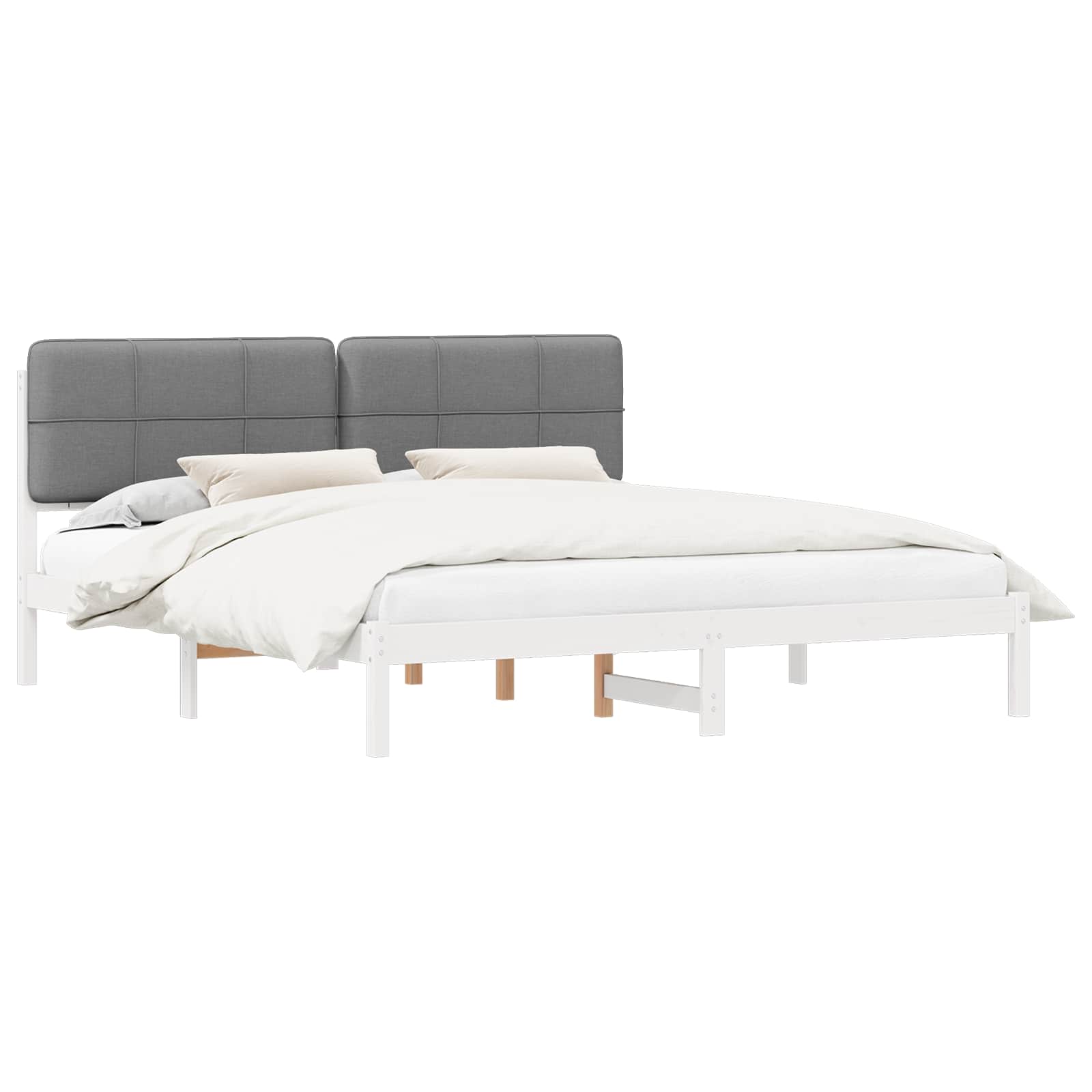 Estrutura de cama com cabeceira estofada cinzento-claro