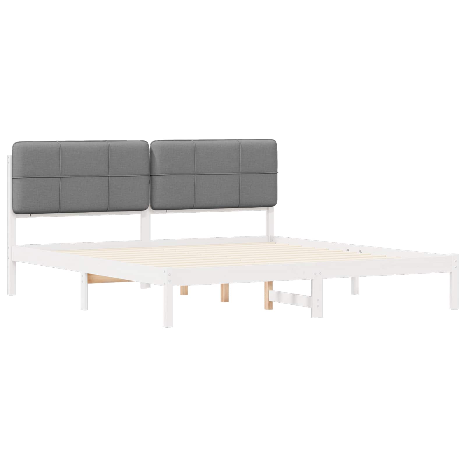 Estrutura de cama com cabeceira estofada cinzento-claro