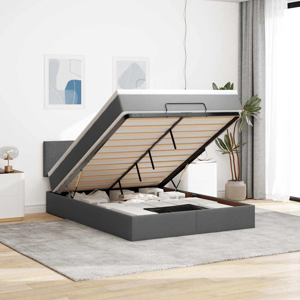Cama otomana com colchão 140x200 cm tecido cinzento escuro