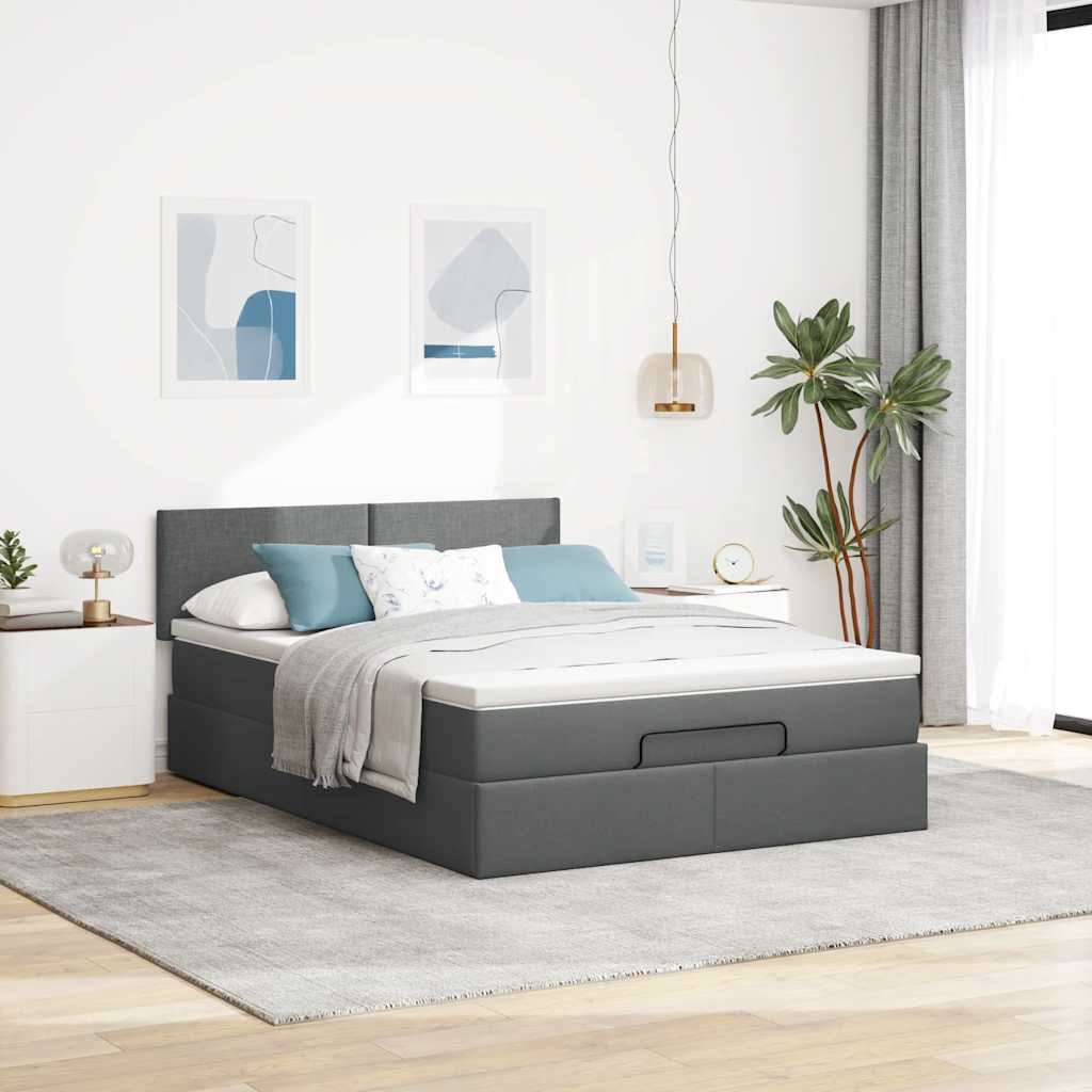 Cama otomana com colchão 140x200 cm tecido cinzento escuro