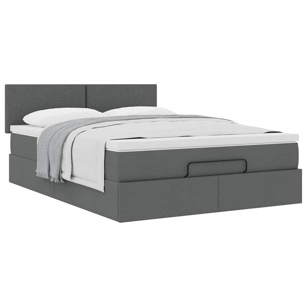 Cama otomana com colchão 140x200 cm tecido cinzento escuro