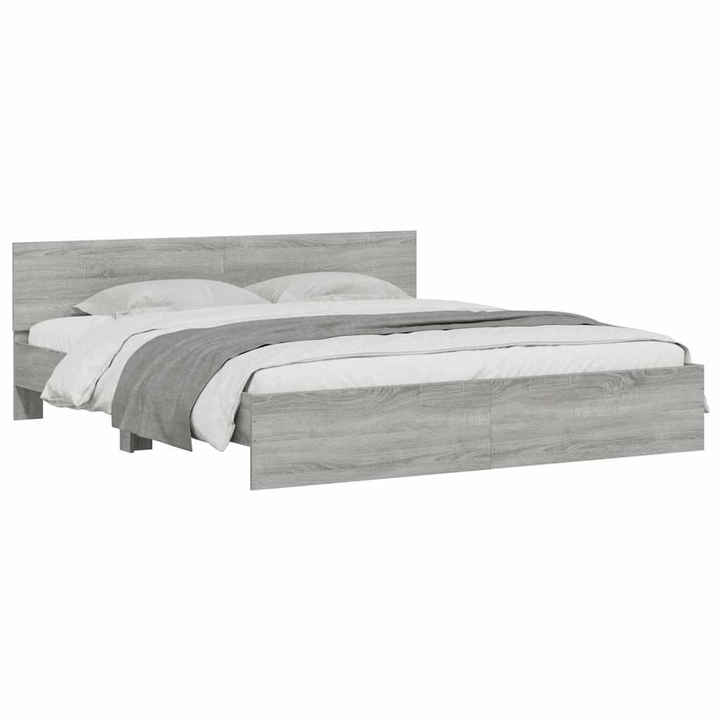 Estrutura cama c/ cabeceira/luzes LED 200x200cm cinzento sonoma