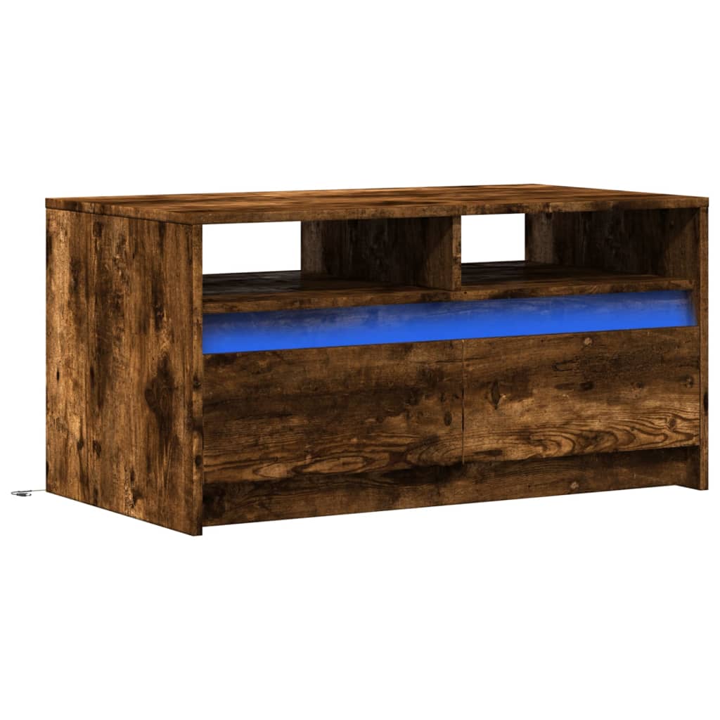 Mesa de centro c/ luzes LED derivados madeira carvalho fumado